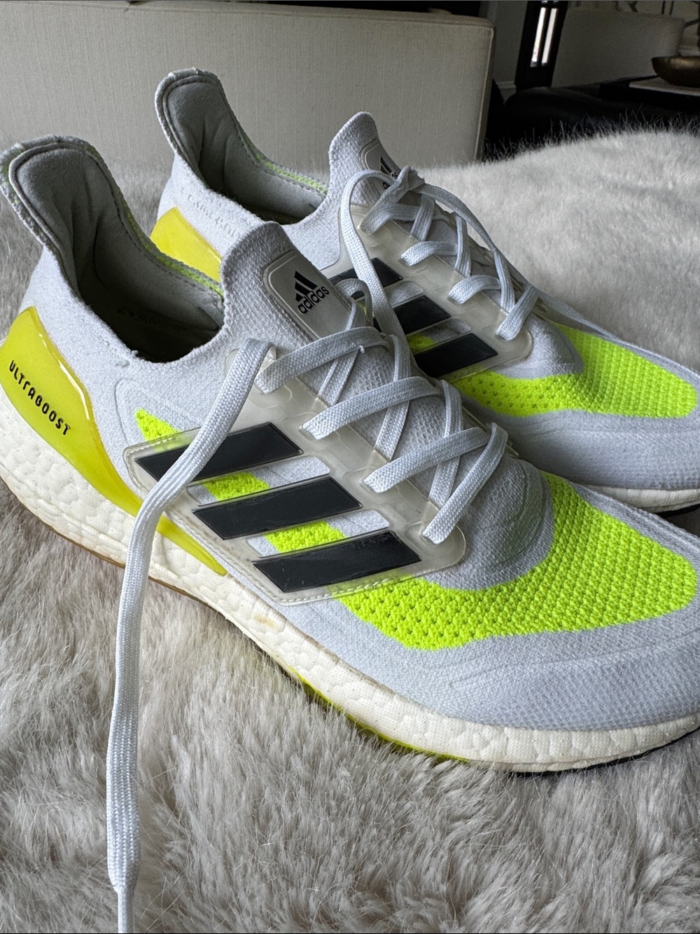 adidas White & Neon Yellow Men's Running Shoes
